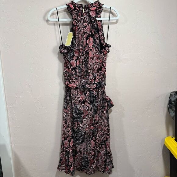MICHAEL Michael Kors Medium Paisley Halter Midi Dress Black Ruffles Womens NWT - Picture 4 of 8